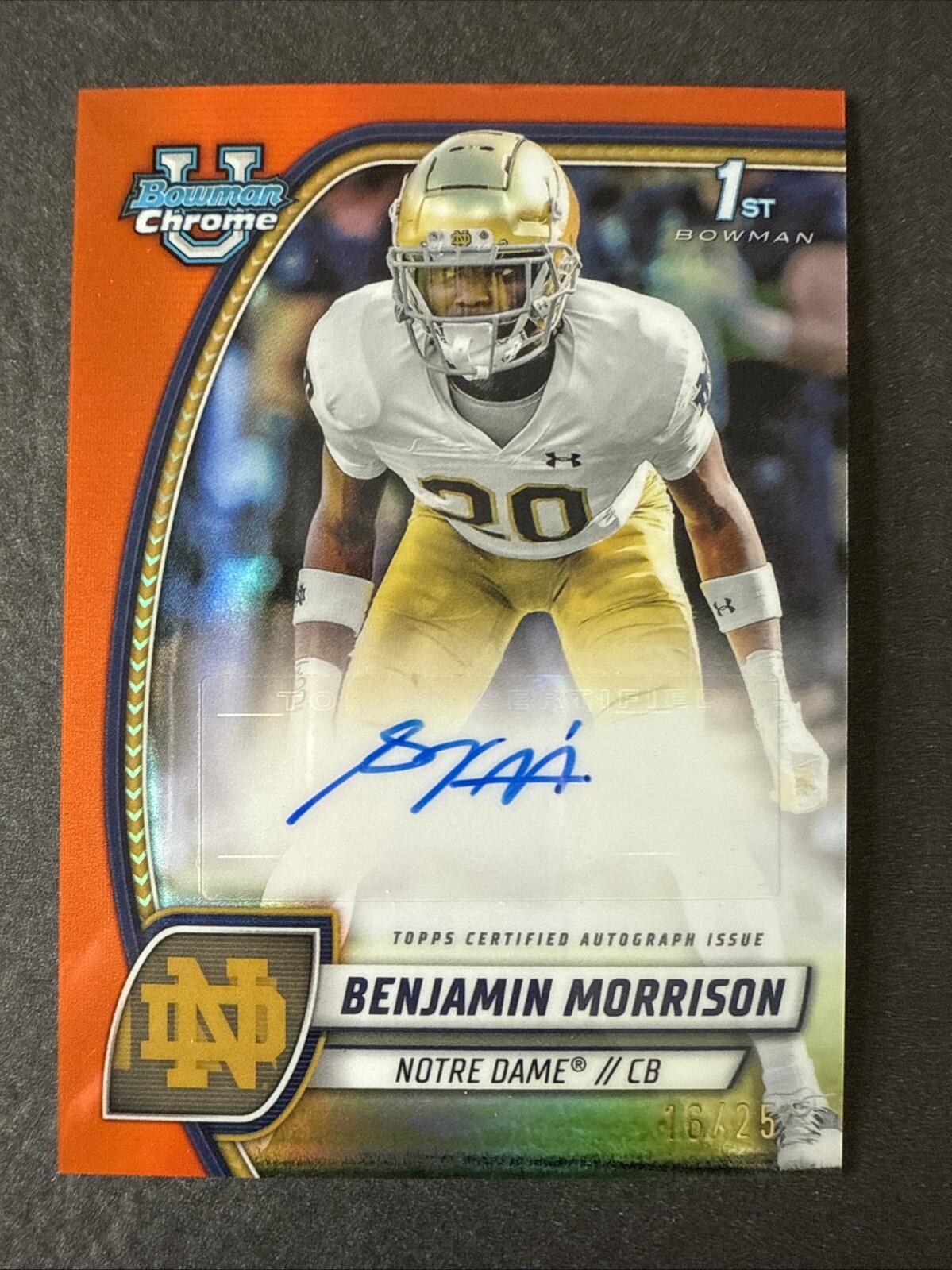 Benjamin Morrison 1st Auto RC 2024 Bowman University Chrome Orange /25 #PA-BMO