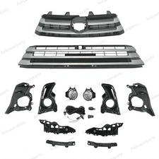 12PC For Highlander 2017-2019 Bumper Upper Lower Silver Grille  Fog lights Bezel