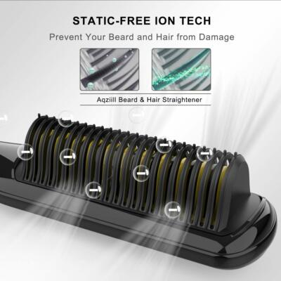 Beard Straightener, Aqziill Beard Comb Heated Beard Comb Brush With 3 Heat Setti