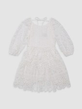  110 Bardot Junior Girls White Short Puff Sleeve Round Neck Lace Dress Size 16