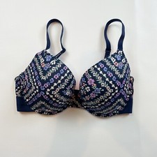 NWOT Victoria's Secret PINK Bra 32DD Wear Everywhere Push-Up Blue Floral B1134