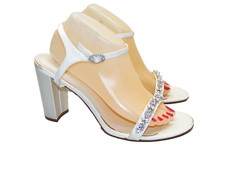 David’s Bridal Women Size 11 M White 4" Block High Heels Jeweled Dress Wedding