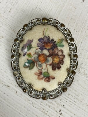 Decorative Collectible 2'' Ornate Sugar Flower Brooch Pin Painted Filigree