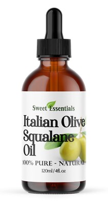 100% Pure Olive Squalane Oil, 4oz Glass, Imported From Italy, Natural Anti-Aging