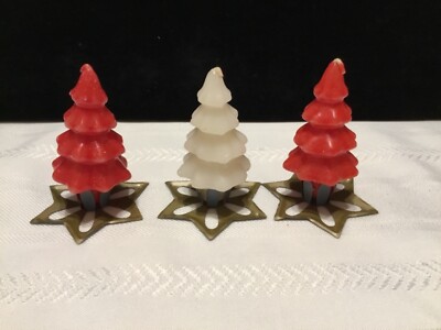 【値下げ】Hand in Hand シリーズ Vintage Mini Christmas Tree Candles w/ Metal Star Holders
