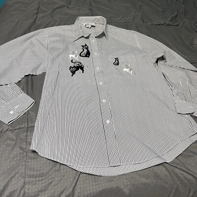 Las Olas Ladies Long Sleeve Shirt Cats Bling Pin White Black Stripes Size Large