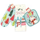 Christmas Let It Snow Snowman Trees Kitchen Set Hand Towel Potholder Oven Mitt
