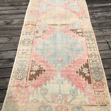 4x10 Turkish Avanos Runner Rug, Hand-Knotted Vintage Runner, Tribal Runner Rug