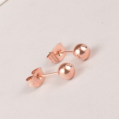 Round Sand Blast Polish Ball Rose gold Silver Stainless Steel Stud Earrings S15