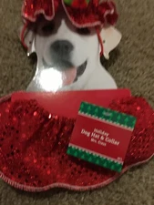 Holiday Dog Hat And Collar/ Mrs.Claus /medium/large (1102)
