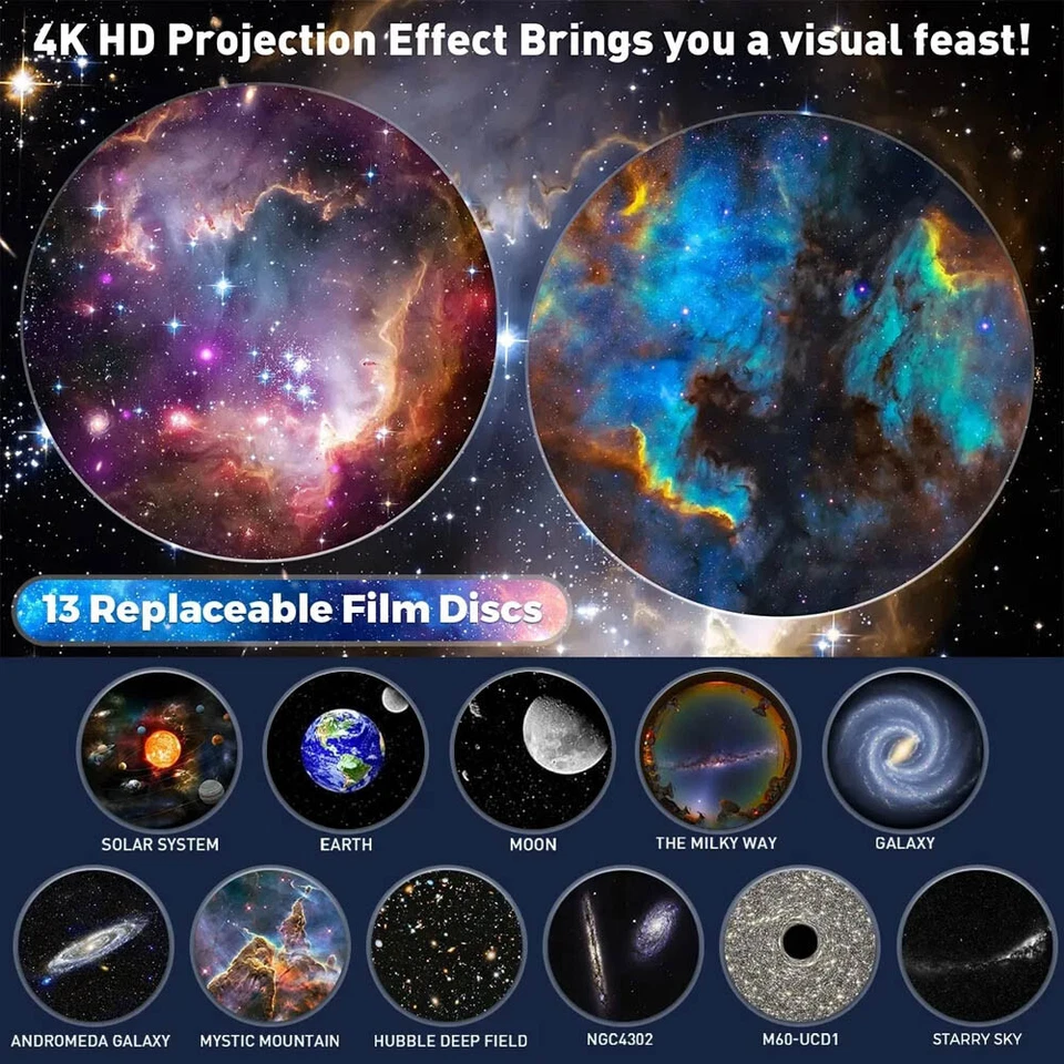 Proyector de cielo estrellado galaxia 13 en 1 luz nocturna LED giratoria lámpara estrella planetario Foto 2 de 4