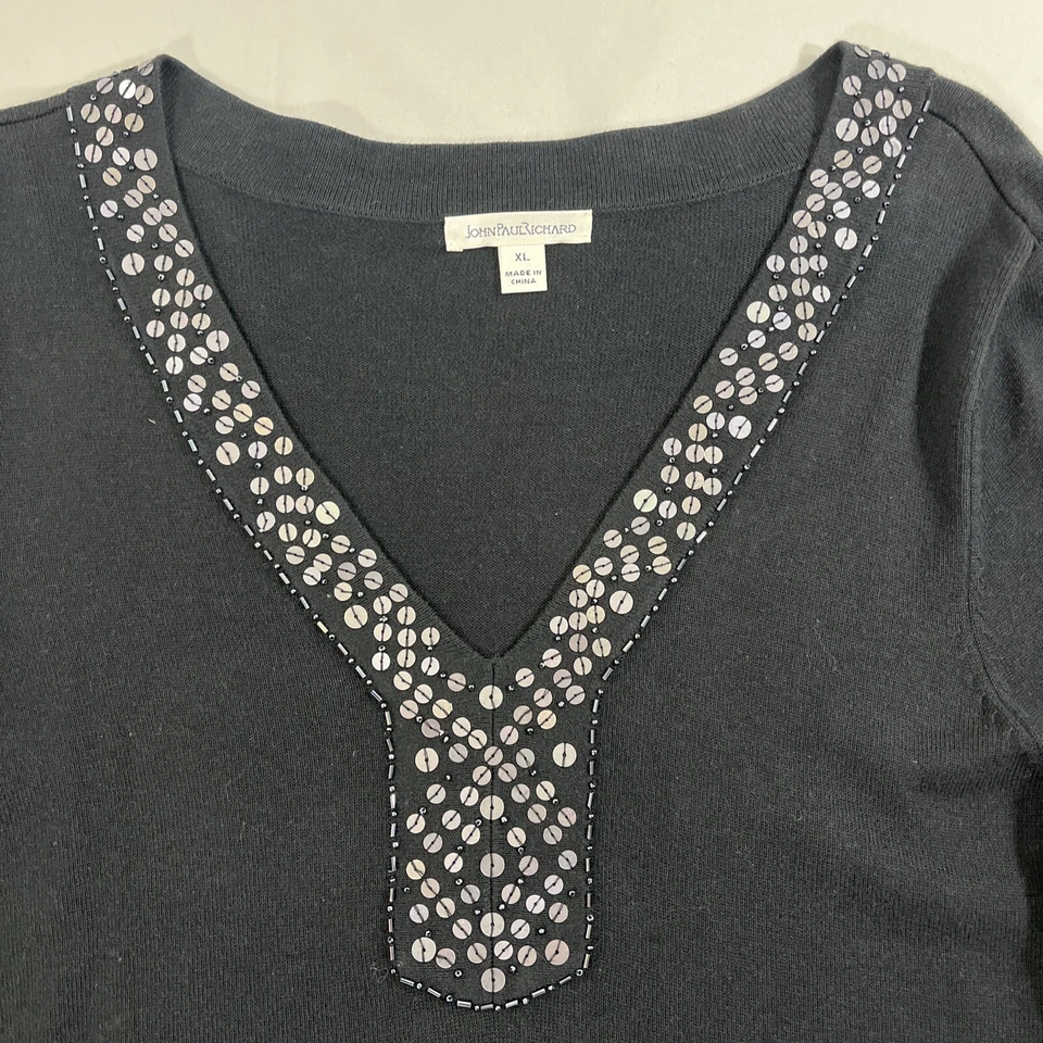 Camisa Top John Paul Richard Mujer XL Lentejuelas Bling Foto 2 de 4