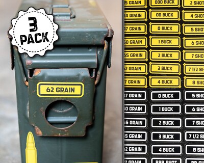 Ammo Can Label Stickers Grain Weight / Shot Size - 115 124 147 55 62 77 Grain +