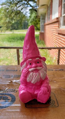 Garden Gnome  PINKY  Plaster Hand Made And Painted  4inches  Tall Made In USA...