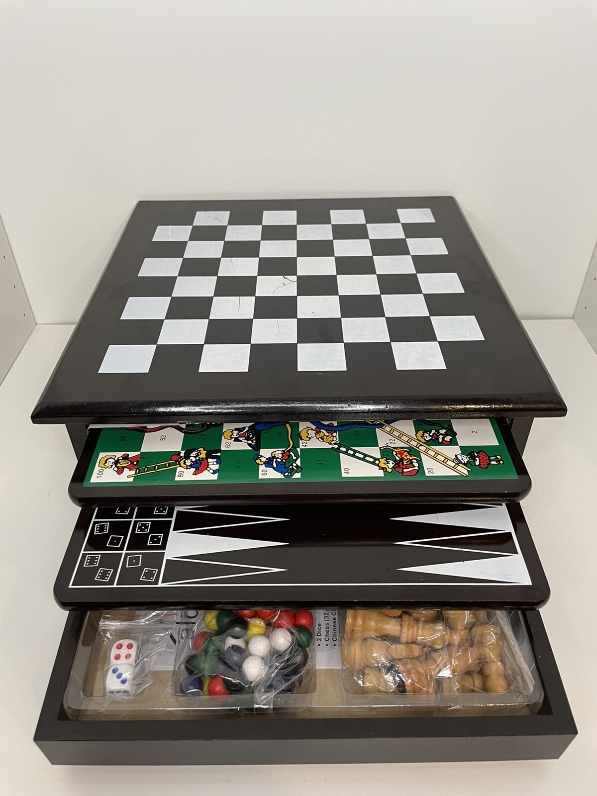 Wooden Chess Board 15in1 Game Center As Seen On TV Game Pieces Are