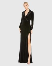 Mac Duggal 26731 Long Sleeve Tuxedo Gown Sz 4 Black $398