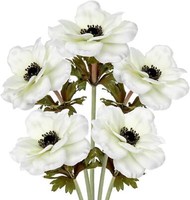 5Er Set KüNstliche Anemonen Kunstblumen Dekoration Weiß 53 Cm