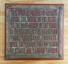 Rare plaque de déplacement cargaison canal de Suez en laiton ~ plaque de navire