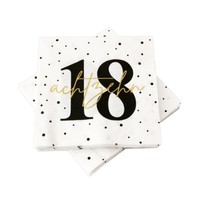 20 Servietten Zum 18. Geburtstag 33 X 33 Cm - Weiß Schwarz Gold