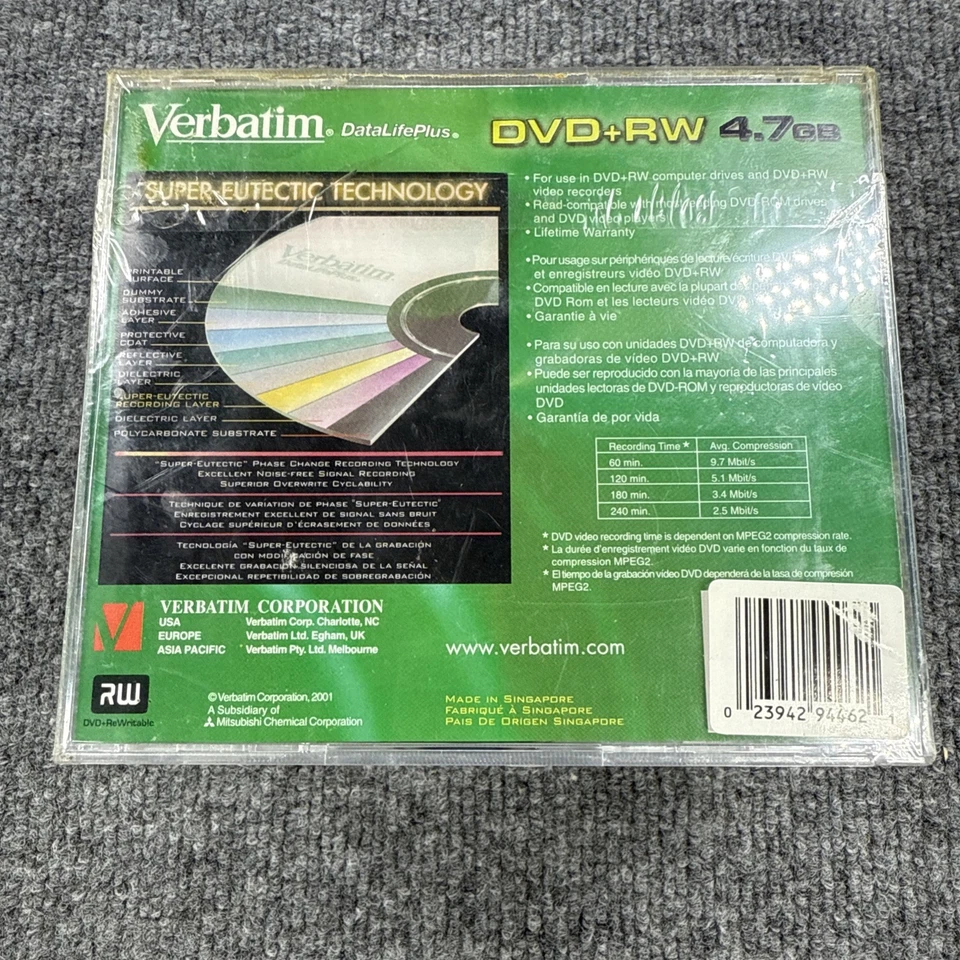 10 Pack Verbatim DVD+RW DVD+Rewriteable 1x-2.4x 4.7GB Data 120 Min Vide SEALED - Image 3 of 4
