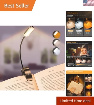 16 LED Rechargeable Book Light for Reading in Bed- Eye Caring 3 Color Tempera...
