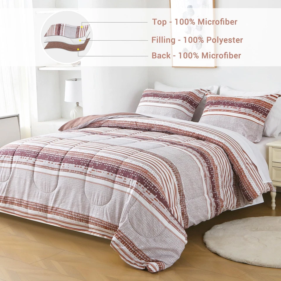 Striped Boho Floral Queen Sheet Set with Comforter, Reversible Colorful Queen... - Image 2 of 4