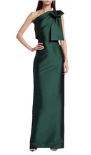 Sachin  Babi Bonnie Satin One-Shoulder Gown Forest Grewn Size 4