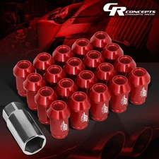 J2 M12X1.5 7075 ALUMINUM 25MM OD/40MM 20PC OPEN END LUG NUT SET W/ADAPTER RED