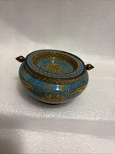 Antique Chinese cloisonne two piece Flip ashtray incense holder Turquoise  (a35