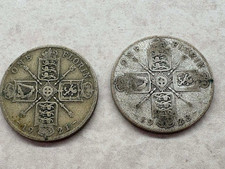2 x George V 1921 & 1923 Florins 0.500 Silver - Circulated