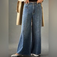 Anthropologie Pilcro Seamed High Rise Wide Leg Jeans Cotton Blend Sz 26