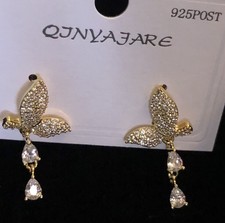 Cubic Zirconia 925 Sterling Posts butterfly drop earrings .New In Box