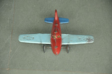 Vintage Friction Litho Red  Blue Litho Eagle Mark Aeroplane Tin Toy