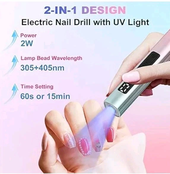 Cordless Nail Drill Machine File Manicure LED Art Drill Kits - Image 3 of 4