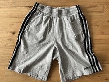 Boys Adidas Grey With Black 3 Stripes Cotton Shorts With Pockets Size L 14/16