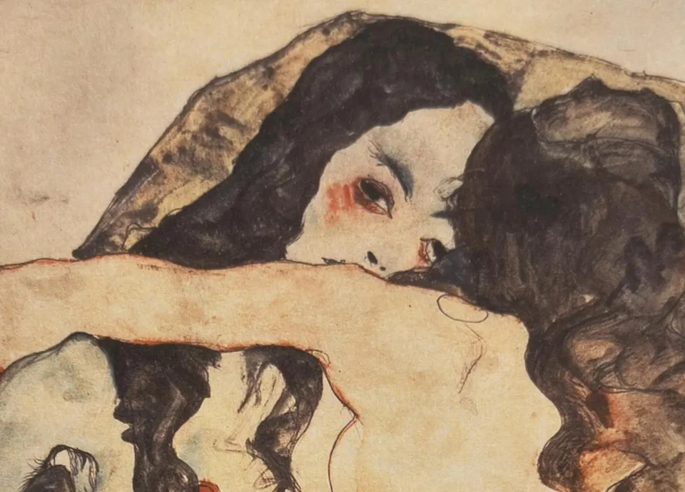 Litografía Egon Schiele "Dos mujeres abrazando" edición limitada, firmada y numerada Foto 3 de 4