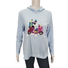 Womens Hoodie Medium Petite Size Blue Lightweight Graphic Holiday Print