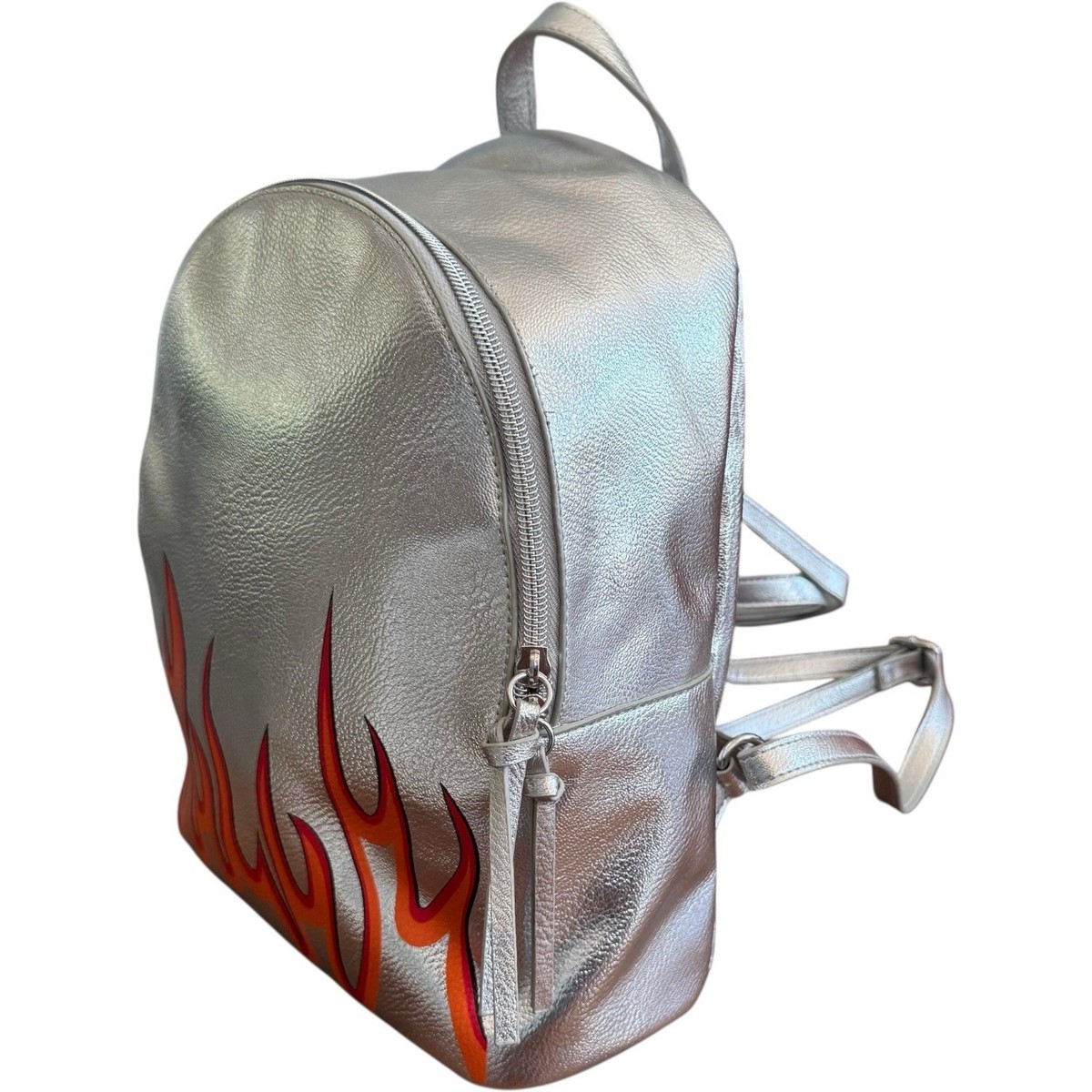 T-Shirt & Jeans Metallic Backpack with Flame Design NWT T-Shirt & Jeans Metallic Faux Leather Backpack with  main image 3