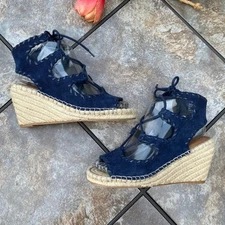 Sole Society Amethyst Navy Strappy Lace Up Espadrille Wedges Sz 6 Gladiator
