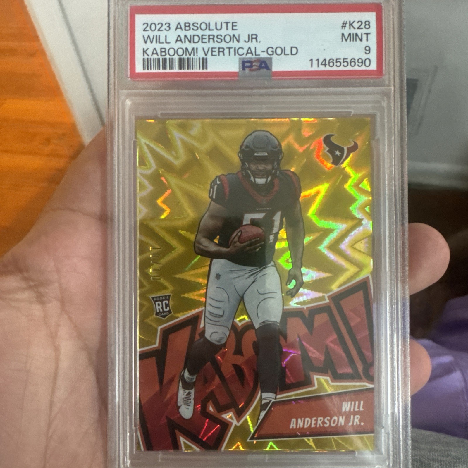 2023 Panini Absolute Kaboom! Vertical Will Anderson PSA 9 K28 Gold 10 /10 (RC)