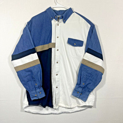 Express Rider Shirt Mens Lg  Button Down  Color Block Western Long Sleeve Denim