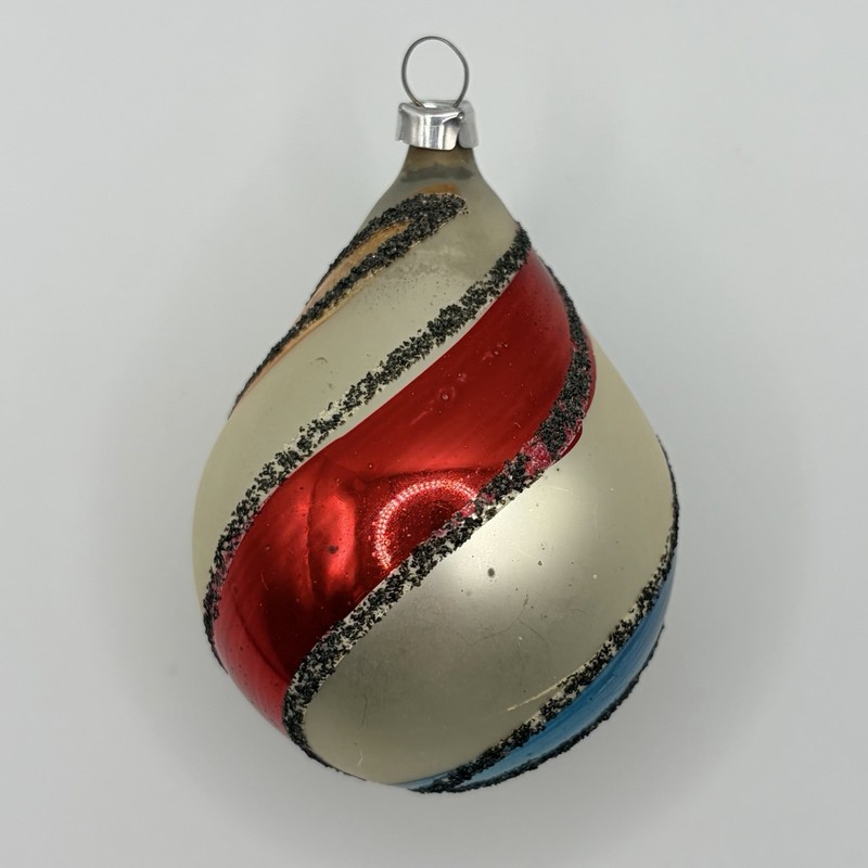 Vintage Striped Swirl Raindrop Glass Christmas Ornament