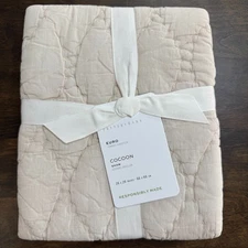 POTTERY BARN COCOON VOILE QUILTED PILLOW SHAM, EURO ~ PINK