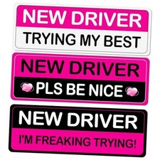 3Pcs Rose Student New Driver Car Magnetic Bumper Stickers Logo, Brightly Red