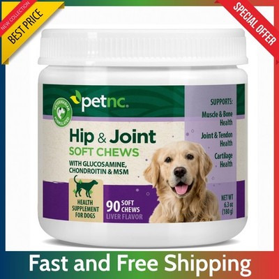 PetNC Hip & Joint Supplement Dogs 90 Chews- Glucosamine MSM Liver Flavor Support