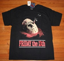Mens FRIDAY The 13th JASON VOORHEES Mask Graphic Tee Black T-Shirt LARGE T1