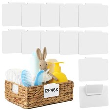 12pcs White Basket Labels Clip On for Storage Bins, 3.5 x 2.7 inches,