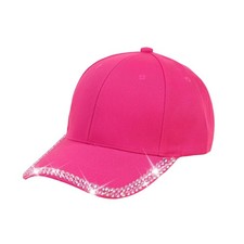 Shiny Rhinestone Brim Baseball Cap for Women Girls Bling One Size, Hot Pink
