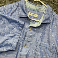 Tommy Bahama Island Zone Button Up Shirt XL Blue Hawaiian Coolmax Rayon Blend