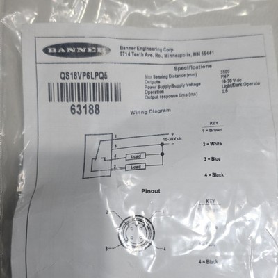 Banner Engineering QS18VP6LPQ5 Rectangular Proximity Sensor DC Cable Connector